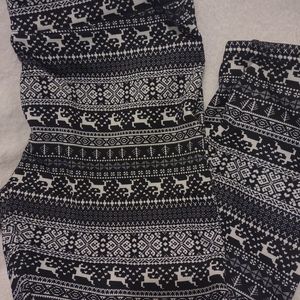 Reindeer leggings pants Black White XXL